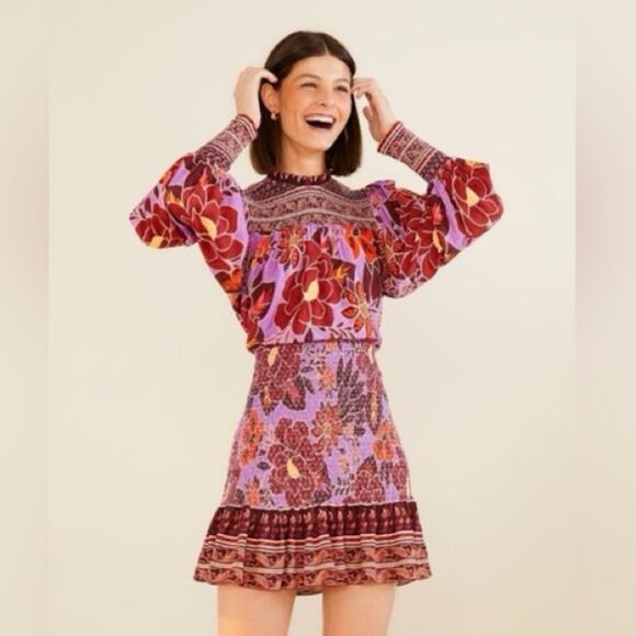 Farm Rio Sweet Floral Long Sleeve Minidress S - Picture 11 of 12